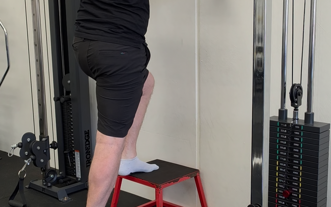 Physiotherapist assessing calf strength during Achilles tendon rehabilitation at Adapt Sports Physiotherapy, Chirnside Park
